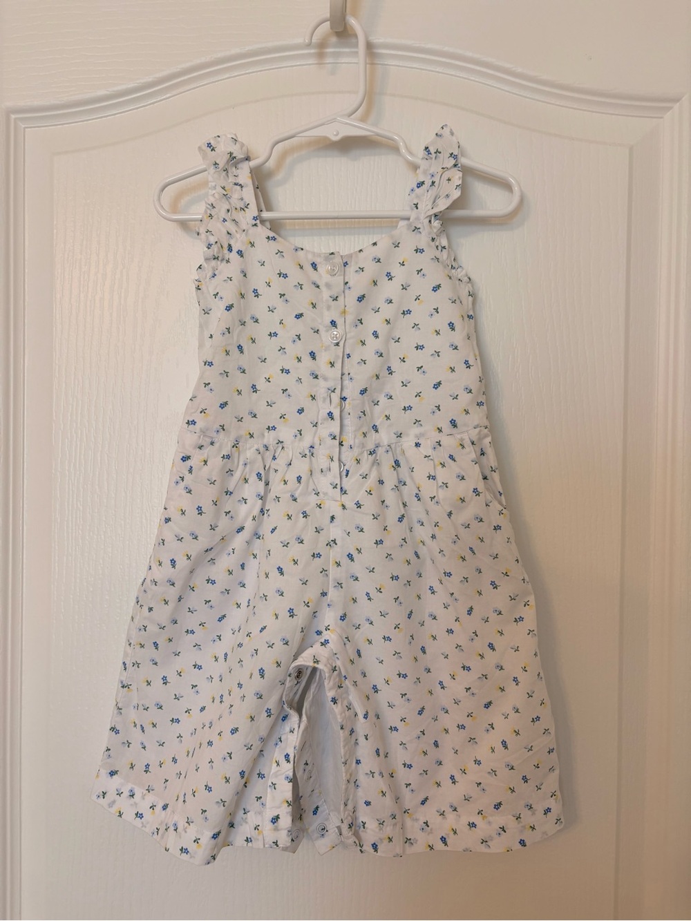 Janie and Jack White Sleeveless Floral Romper with Ruffle Straps